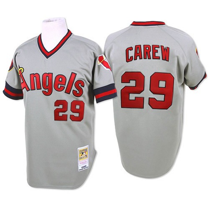 Men Los Angeles Angels #29 Carew Gray Throwback MLB Jerseys